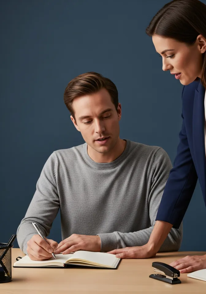 Homem escrevendo atento na sessão